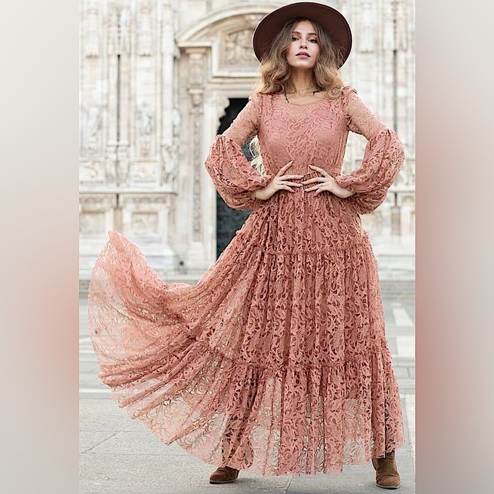 🩰Joyfolie Ember Boho Maxi Dress on Desert Sand Light Pink Mauve, M, NWT✨